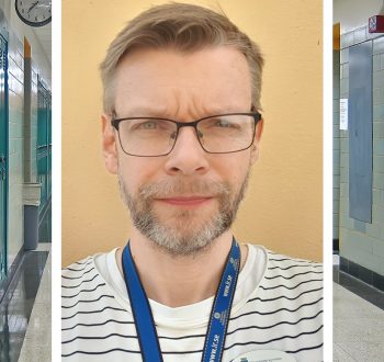 Tom skolkorridor och Henrik Månsby, föreningsombud och huvudskyddsombud för Lärarnas Riksförbund för Vänersborg.